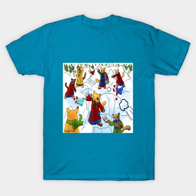 Cute Christmas Snowball Fight Cats T-Shirt by Acrylic1101Cats